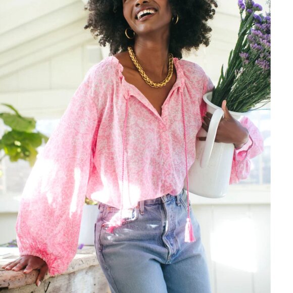 Emerson Fry India Collection Pink Boho Blouse Sz Small Tuckernuck - Picture 1 of 9